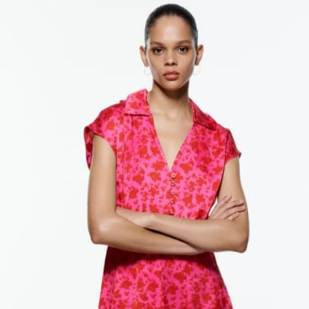 Zara Floral Silk Pink Dress